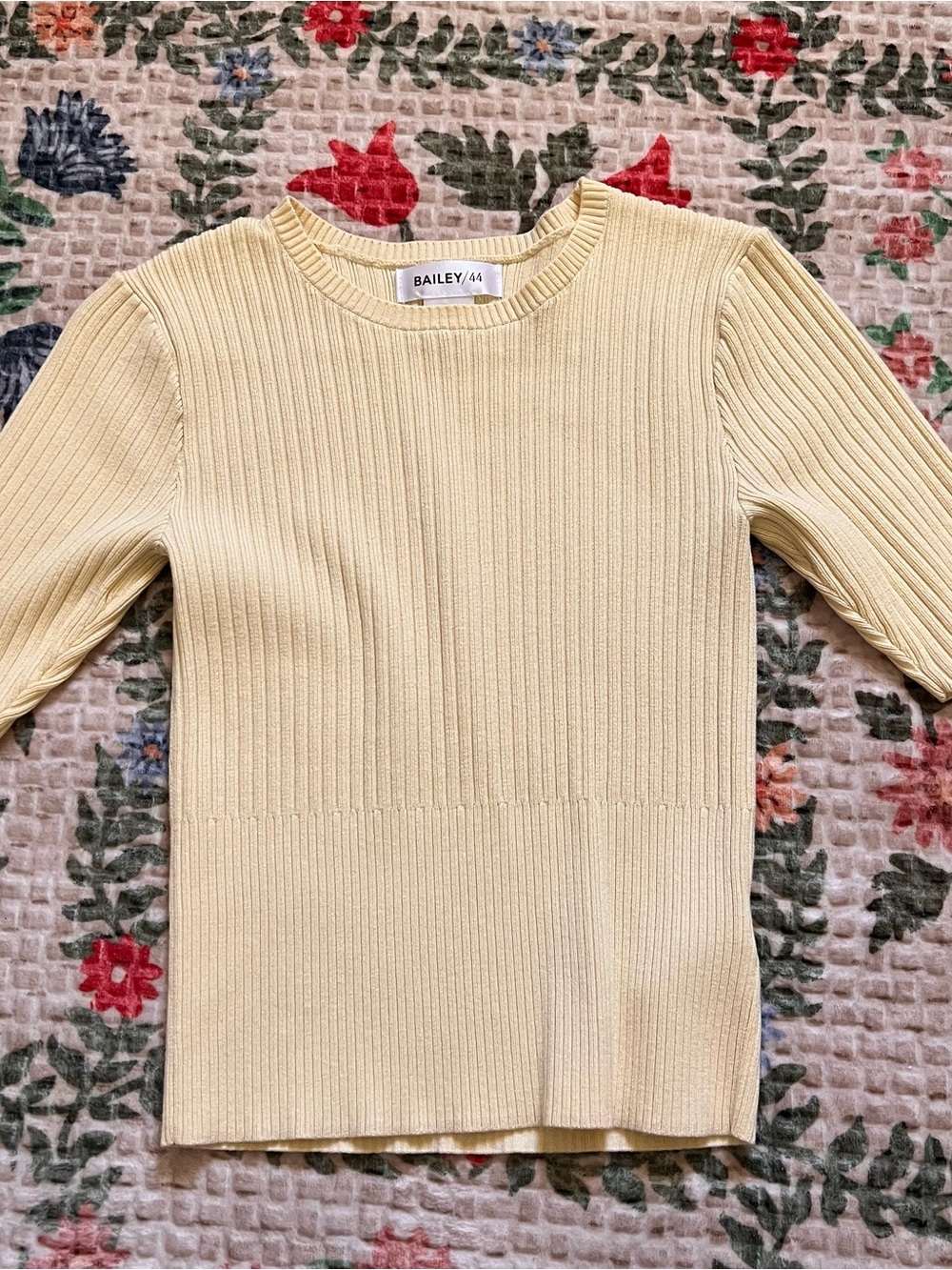 Butter yellow ribbed 3/4 sleeve top